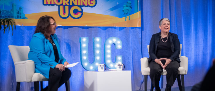 President Napolitano during her Q and A discussion with moderator Donna Salvo